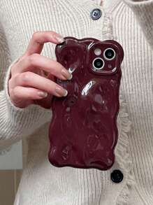 Burgundy 1PC Ins Style Meteorite Textured Anti-Fall Tpu Phone Case Compatible With IPhone Waterproof Shockproof Scratch Resistant - Burgundy - View 4