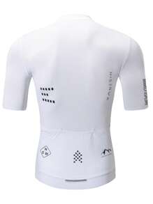 HISERWA Slogan Print Stand-Up Collar Short Sleeve Cycling Jersey With Zipper Top