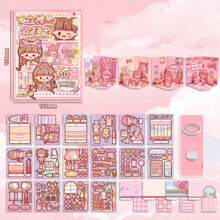 1 件閃亮安靜書卡通女孩人物 3d Diy 創意裝扮手工材料浮雕繪畫 - 彩色 - 查看 2