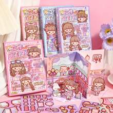 1 件閃亮安靜書卡通女孩人物 3d Diy 創意裝扮手工材料浮雕繪畫 - 彩色 - 查看 1