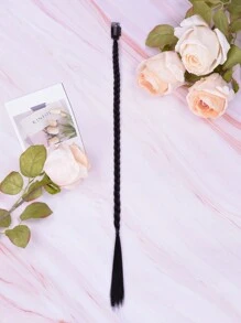 2 件夹式辫子接发配件辫子前侧刘海长辫子马尾辫接发 18 英寸黑色夹式接发直发合成假发自然柔软合成接发适合女士女孩日常佩戴圣诞新年 - 黑色 - 查看 8