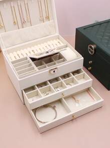 1pc Multifunctional Tri-Layer Rhombic Pattern Pu Jewelry Box With Large Capacity For Women's Jewelry Storage At Home