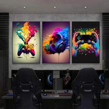 3pcs Canvas Poster, Modern Art, Color Gaming Poster, Ideal Gift For Bedroom Living Room Corridor, Wall Art, Wall Decor, Fall Decor, Room Decoration, No Frame Gifts Birthday Graduation - Multicolor - View 2