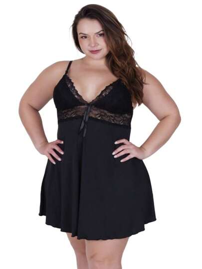 Camisola Plus Size Feminina Sensual Sem Bojo Com Renda Lingerie Sexy Linha Noite Verão Pijama