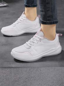 青年运动鞋女跑步鞋春秋真皮平底休闲旅游女鞋春秋透气轻便妈妈运动鞋中老年软底徒步休闲旅游鞋 - 白色 - 查看 7