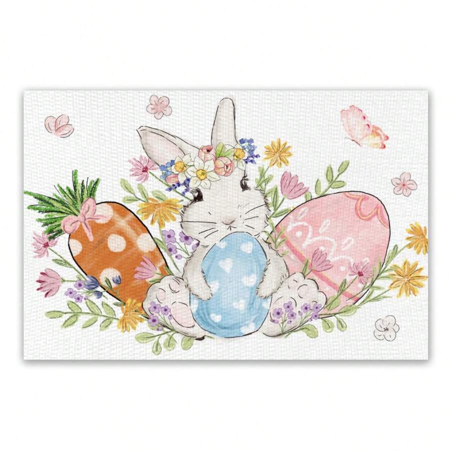 1pc Rabbit Bunny Carrot Happy Easter Placemats 12x18 Inch Spring Summer Seasonal Table Mats For Party Kitchen Dining Decoration - Multicolor - View 1