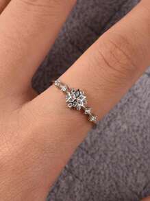 MADEONE 1 pieza Anillo de plata de ley S925 con circonita, regalo de joyería exquisita adecuado para niñas, bodas, galas, fiestas - Plateado - Ver 3