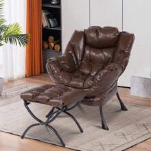MEETWARM Modern Upholstered Lazy Chair, Accent Contemporary Lounge Chair, Single Leisure Sofa Chair With A Side Pocket, Armrests And Thick Padded Back For Living Room