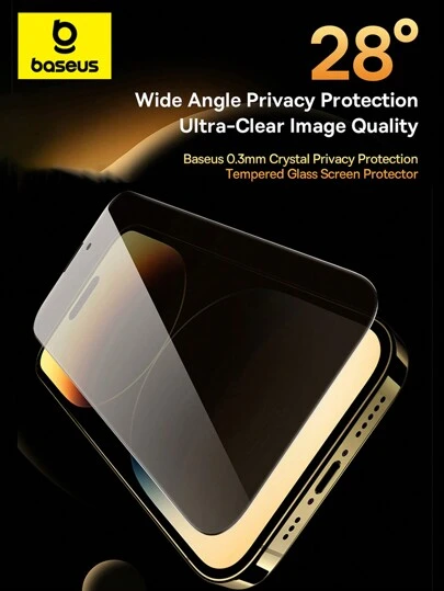Baseus 1pc 0.3mm Crystal HD /Anti Peeping Tempered Glass Compatible With IPhone 15 14 13 12 Pro Max Screen Protector With Dust-Proof Cleaning Kit Gift For Birthday, Family, Friends Anti-Spy, Phone Screen Protector, Phone Accessories