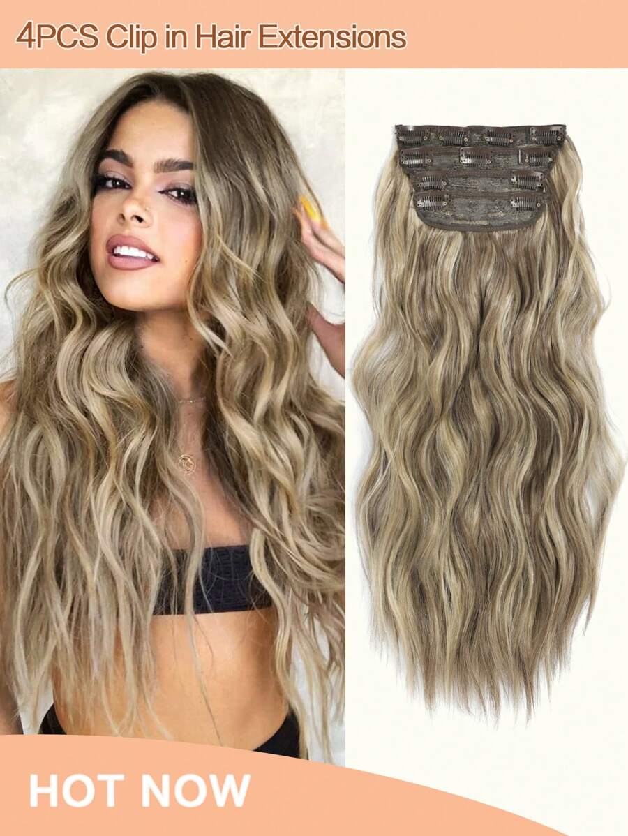 16英寸/20英寸夹式接发片，4片装，波浪卷发，浅灰金色带挑染，女士适用 - 間色 - 查看 1