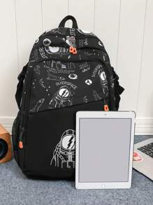 Large Capacity Travel Backpack, Laptop Backpack, Astronaut Printed School Bag For Primary School - Black - View 3
