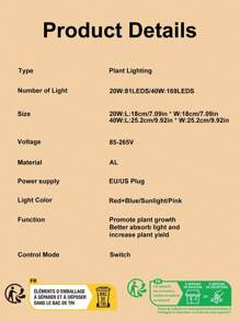 CanLing 40w Led全光譜生長燈ac100-277v 量子板綠色植物燈,110v專業室內20w生長箱溫室帳篷,220v水耕系統種植栽培燈,蔬菜水果種子uv Ir家用盆栽、多肉花卉苗木照明,配鉤子,美規/歐規兩用插頭,模擬太陽光/紅藍光/桃紅色 - 白色 - 查看 10