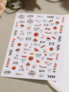 2 件 3D 心形猫指甲贴纸可爱兔子熊情侣字母玫瑰指甲贴花情人节饰品美甲装饰 - 彩色 - 查看 3