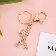 1入鍵盤金屬合金鑲嵌25個英文皇冠字母鑰匙扣時尚鑽石鑰匙扣閃閃發光的鑽石鑰匙扣手袋吊飾情人節禮物適用於男女士及女孩作為禮物字母A到Y鑰匙扣 - 金色 - 查看 2