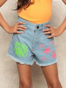 Tween Girls Denim Shorts - 淺色水洗藍 - 查看 2