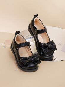 Balabala 女童春秋季可愛蝴蝶結圓頭鞋，透氣甜美公主鞋黑色 - 黑色 - 查看 2