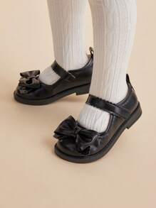 Balabala 女童春秋季可愛蝴蝶結圓頭鞋，透氣甜美公主鞋黑色 - 黑色 - 查看 1