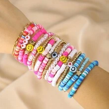 16入組波希米亞風格多彩柔軟陶瓷彈性手鍊套裝,隨機顏色 - 彩色 - 查看 5