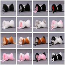 手工制作日式毛绒可爱洛丽塔发饰夹，带猫和狐狸耳朵设计万圣节 - 黑色 - 查看 12