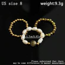 Juego de 3 anillos de mujer con piedras naturales y perlas falsas, de acero inoxidable minimalista de alta gama, apropiado para uso diario, vacaciones, boda y fiesta