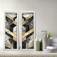 Kit 2 Quadros Lavabo Mosaico Decorativo Abstrato Moderno Preto e Dourado Mármore Decoração Quarto Sala Hall de Entrada - Branco - Visão 2