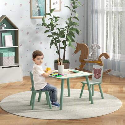 ZONEKIZ Mesa y Sillas Infantiles de 3 Piezas Mesa Infantil con 2 Sillas Juego de Muebles para Actividades para Niños de 3-8 Años para Dormitorio Sala de Juegos