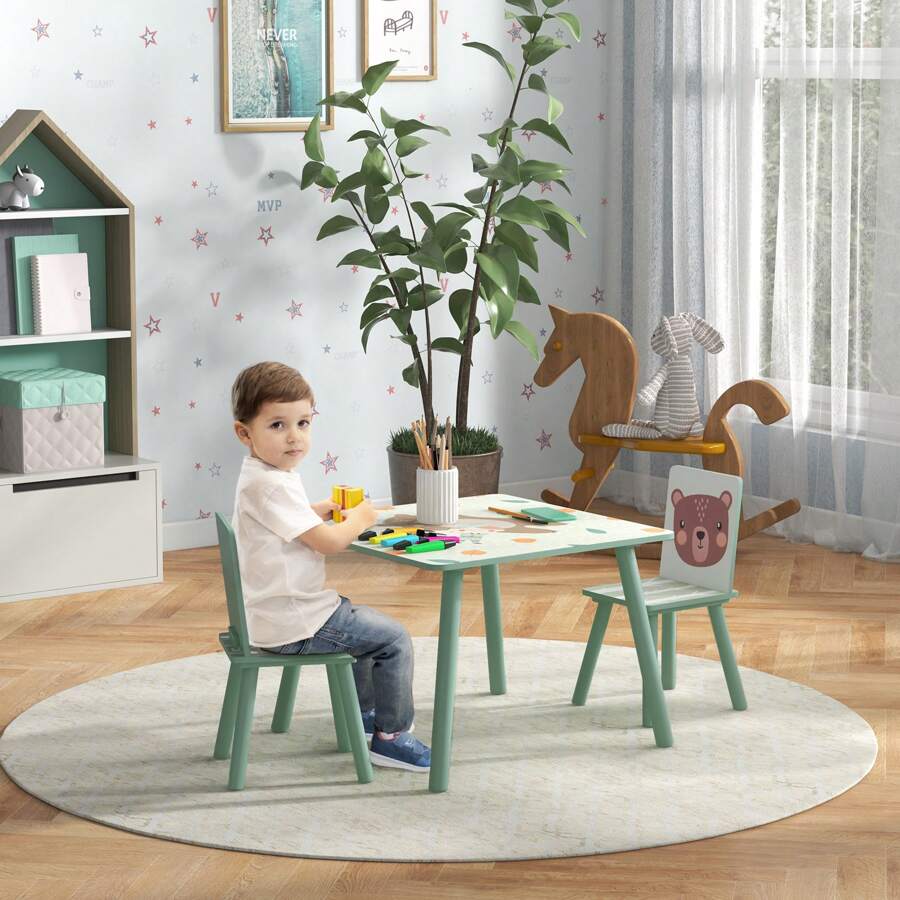 ZONEKIZ 3 Piece Kids Table And Chairs Set Kids Table With 2 Chairs Activity Furniture Set For 3-8 Year Old Boys Girls For Bedroom Playroom - 綠色 - 查看 1