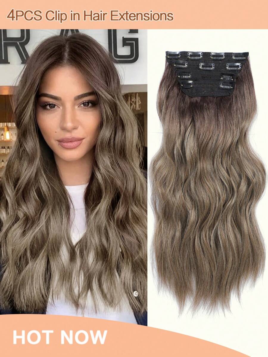 20inch Hair Extensions Clip In 4PCS Wavy Hair Extension Dark Ash Blonde Hair Extensions For Women - Ombre - View 1