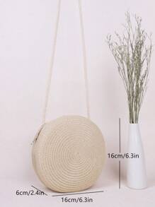 Yogodlns Handwoven Round Crossbody Bag, Solid Color Beach Bag - Beige - View 7
