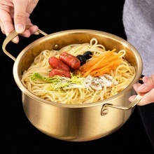 1 Piece Stainless Steel Ramen Pot With Lid Korean Ramen Cooking Pot (Double Handle) - Gold - View 4