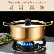 1 Piece Stainless Steel Ramen Pot With Lid Korean Ramen Cooking Pot (Double Handle) - Gold - View 8