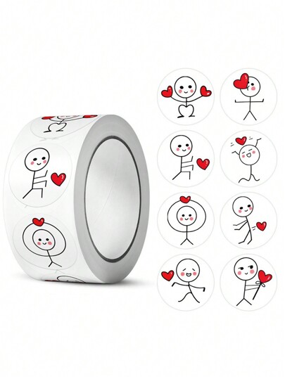 500 Peças Adesivos de Homenzinhos de Fósforo do Dia dos Namorados, Etiquetas Redondas Decalques Criativos de Desenho Animado Fofos para Diários de Crianças e Embalagens de Vedação