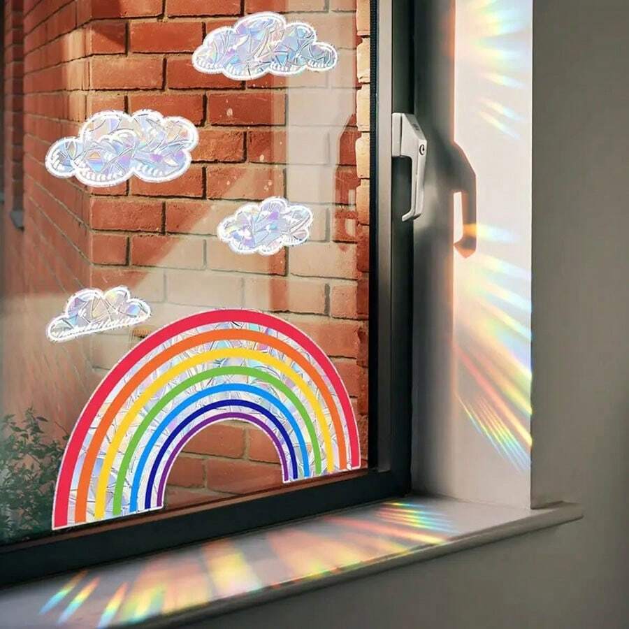 1pc Rainbow Clouds Colorful Electrostatic Window Stickers, Suncatcher Glass Window Stickers Home Decoration, Self-Adhesive Wall Stickers - Multicolor - View 1