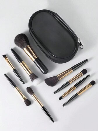 9支迷你便携化妆刷套装，带橡胶手柄 + 1个化妆刷收纳袋，化妆刷套装，化妆刷包，化妆刷套装，全套化妆刷，化妆刷套装，全套化妆工具，化妆刷套装，化妆刷礼盒套装