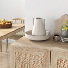 HOMCOM Armario de Salón con 2 Puertas de Rejilla de Ratán y Estantes Ajustables Aparador de Salón para Oficina Estudio Dormitorio Estilo Nórdico Antivuelco 73x41x102 cm Natural - Marrón - Ver 9