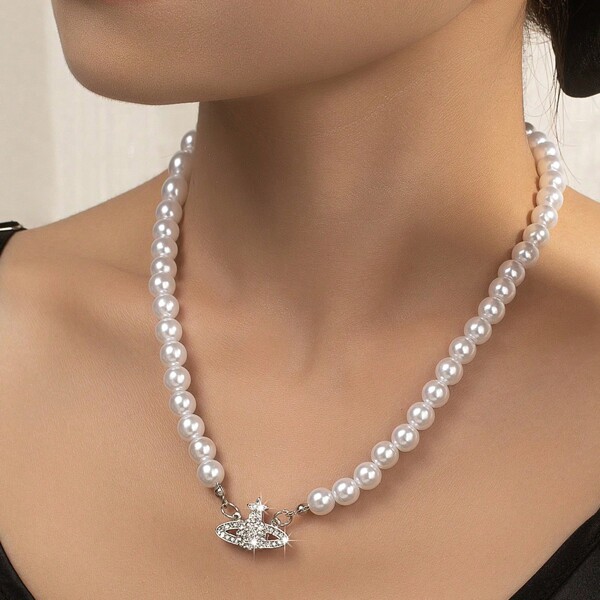 6pcs/Set Lucky Diamond Planet Design Jewelry Set For Women, Including Bracelet, Necklace And Earrings