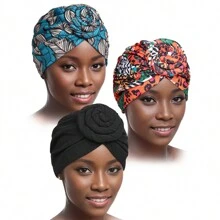 女士頭巾套裝，時尚印花舒適休閒透氣指南針和蝸牛帽頭巾發帶 - 彩色 - 查看 7