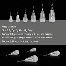 10入組鉛沉釣魚配重,3.5g/5g/7g/10g/14g/20g多種選擇的柳葉吊墜釣魚工具,戶外用品 - 銀色 - 查看 4