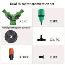 1 Set Dual-Channel Drip Irrigation Kit, Garden Nozzle Automatic Watering Set Drip Irrigation Sprinkler System For Vegetable Plots For Home Gardening Flower Pond,Garden Tools, Gardening Tools For Garden - Multicolor - View 1