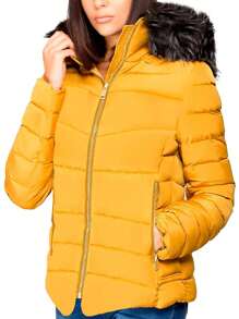 Shendy Vendy Chamarra Para Mujer Poliéster Cálido Con Cuello Tipo Piel - Amarillo Mostaza - Ver 4