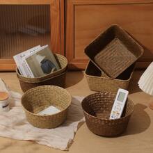 1pc Natural Seagrass Hand-Woven Four-Season Storage Basket For Picnic, Festive Gathering, Garden, Outdoor, Patio, Living Room, Kitchen, Bedroom, Closet, Bathroom, Cosmetic Organizer. - Primary Color - View 6