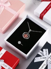 1個附有蝴蝶結的珠寶禮品盒,可裝配項鍊,戒指和其他配件,紙質材料 - 紅色 - 查看 6