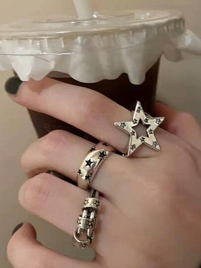 3pcs/Set Vintage Star Decoration Open Rings Suitable For Women's Daily Wear