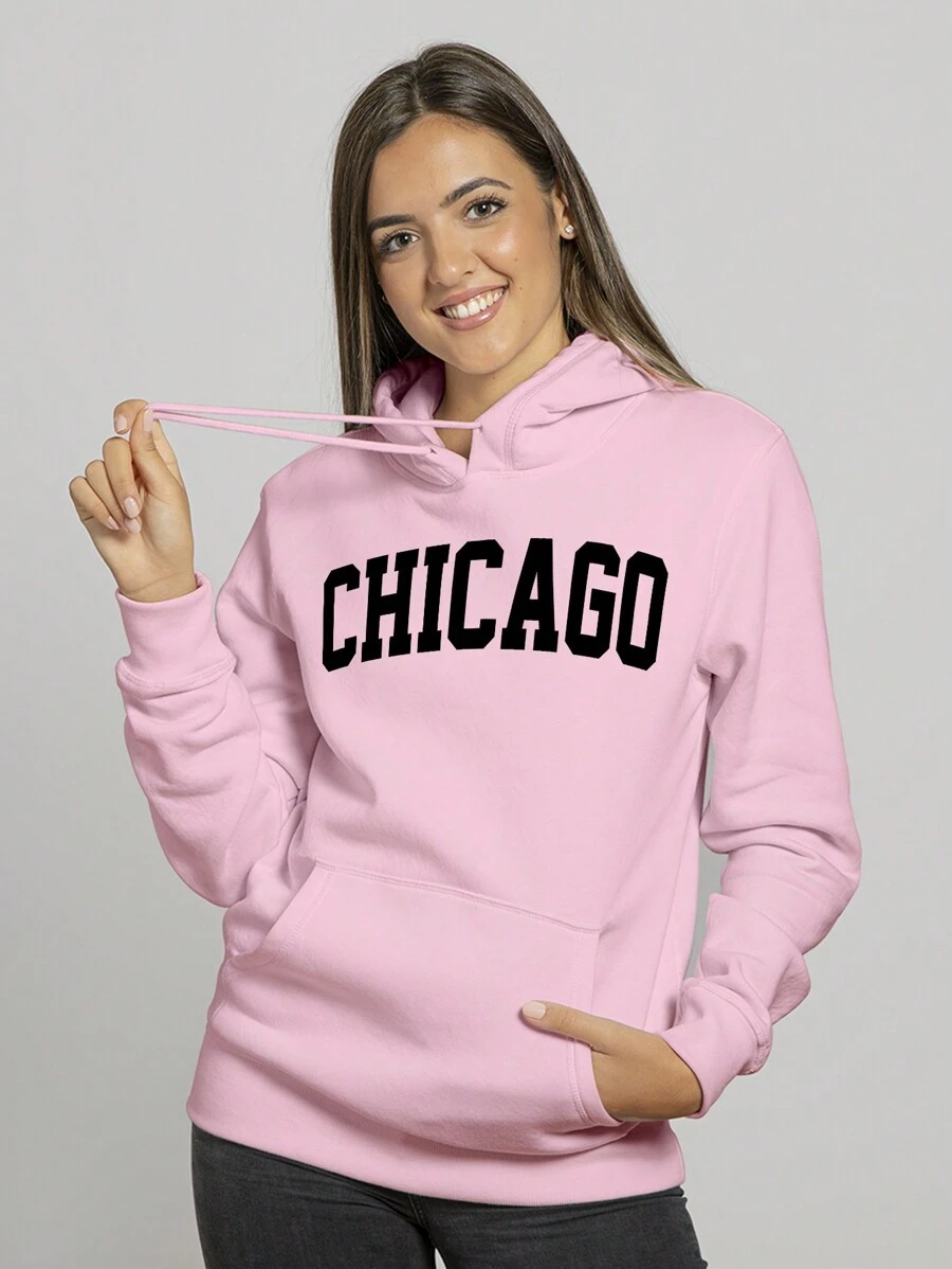 Blusa De Frio Chicago Feminina Canguru Flanelado com Capuz e Bolso - Rosa Bebê - Visão 1