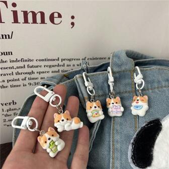 5件套可爱柯基犬钥匙扣，甜美可爱，可装饰背包，情侣、闺蜜、女性礼物纪念品，汽车配件包挂饰，哥特风Y2K包包配件挂绳带证件夹，汽车配件包挂饰，圣诞节汽车礼物，送给老师、姐妹的礼物创意