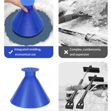 1pc Windshield Cone-Shaped Ice Scraper Snow Removal Tool, Winter Car Snow Scraper With Funnel - Blue - View 5