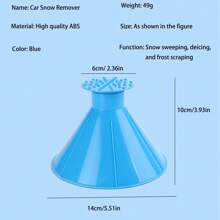 1pc Windshield Cone-Shaped Ice Scraper Snow Removal Tool, Winter Car Snow Scraper With Funnel - Blue - View 2