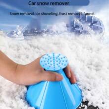 1pc Windshield Cone-Shaped Ice Scraper Snow Removal Tool, Winter Car Snow Scraper With Funnel - Blue - View 1