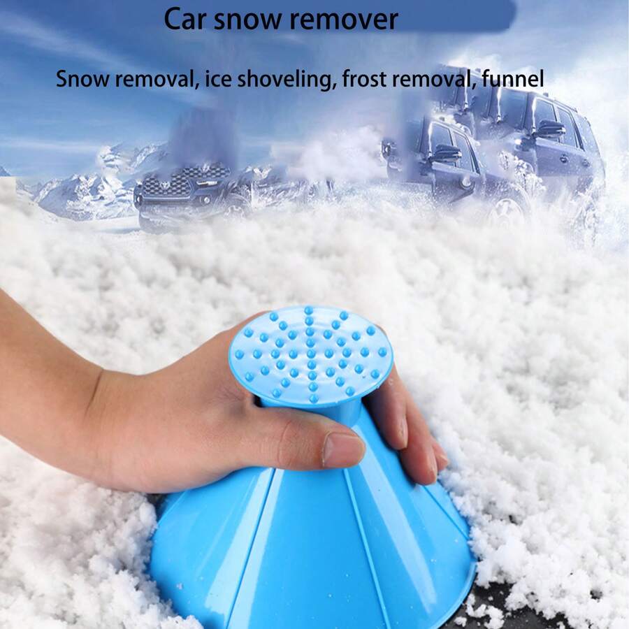 1pc Windshield Cone-Shaped Ice Scraper Snow Removal Tool, Winter Car Snow Scraper With Funnel - Blue - View 1