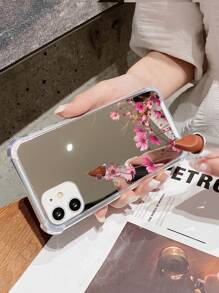 Daisy 1pc Pink Floral Pattern Acrylic Plating Mirror Case Compatible With Apple Iphone - Multicolor - View 3